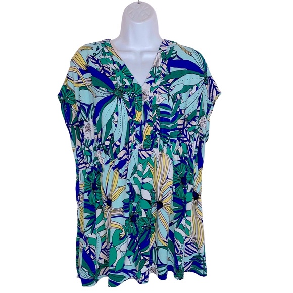 Liz Claiborne Floral Multi Color V-Neck Jersey Stretch Top - Woman 0X - Picture 6 of 11